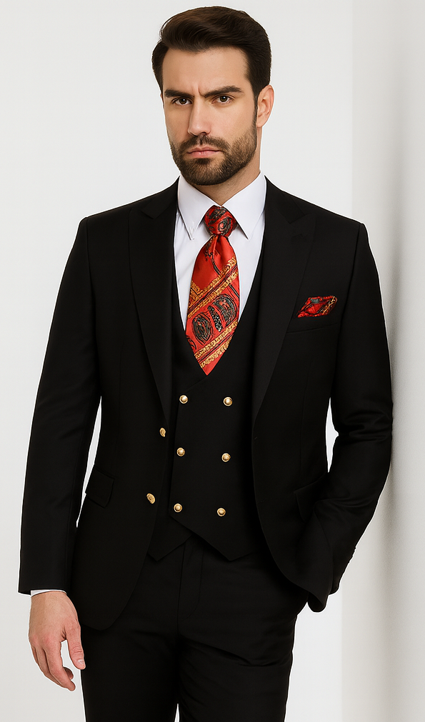 Rossi Man MAX RM1101 Black Slim Fit 3-Piece Suit – Men’s Modern Formalwear