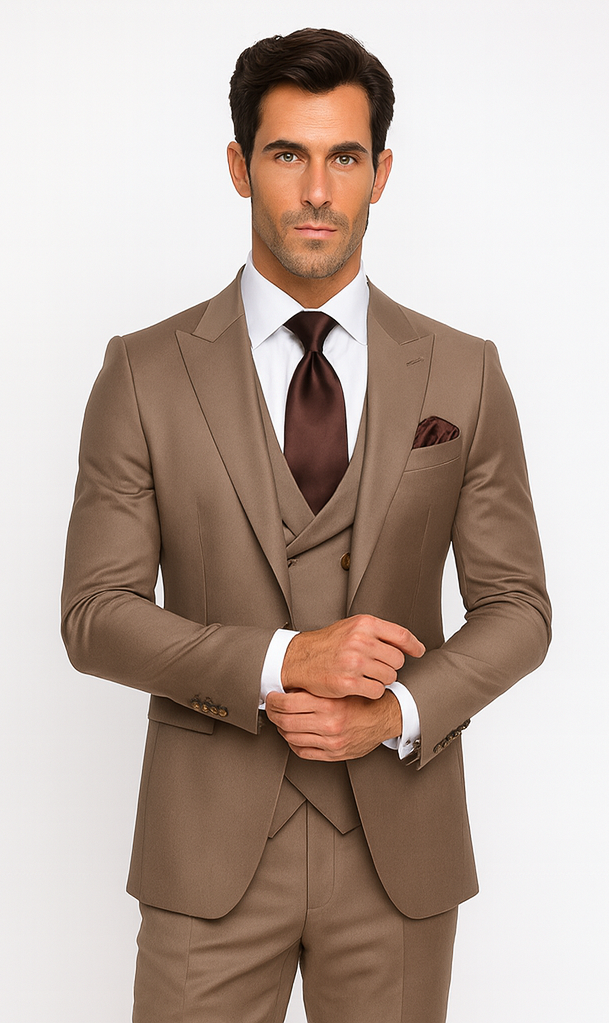 Rossi Man MAX RM1172 Mocha Slim Fit 3-Piece Suit – Men’s Formalwear