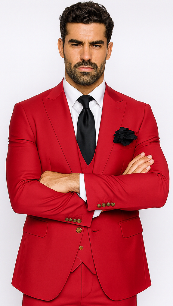 Rossi Man MAX RM1191 Red Slim Fit 3-Piece Suit – Men’s Formalwear