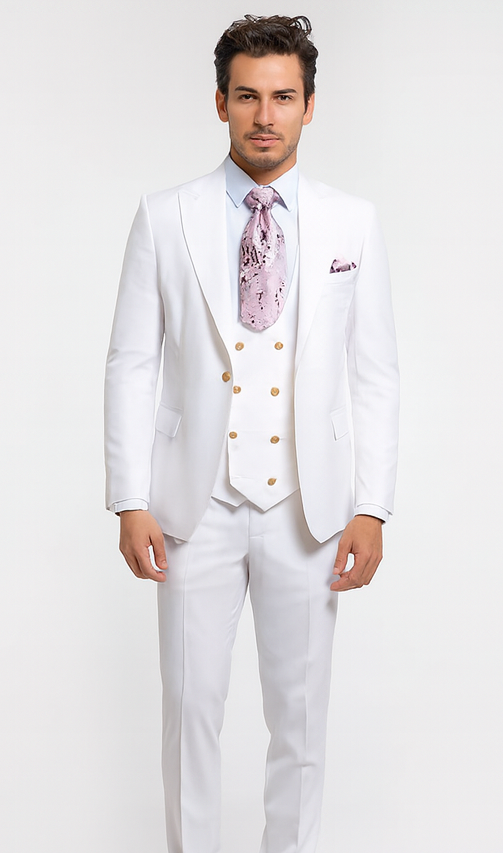 Rossi Man MAX RM1374 White Slim Fit 3-Piece Suit – Men’s Formalwear
