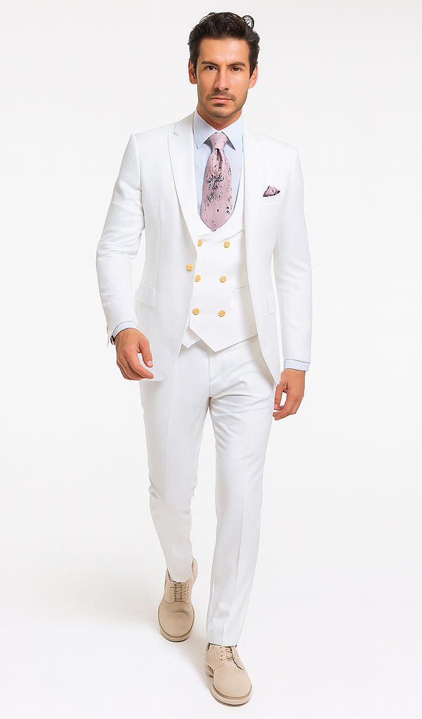 Rossi Man MAX RM1374 White Slim Fit 3-Piece Suit – Men’s Formalwear