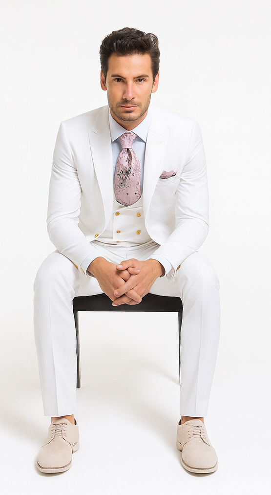 Rossi Man MAX RM1374 White Slim Fit 3-Piece Suit – Men’s Formalwear