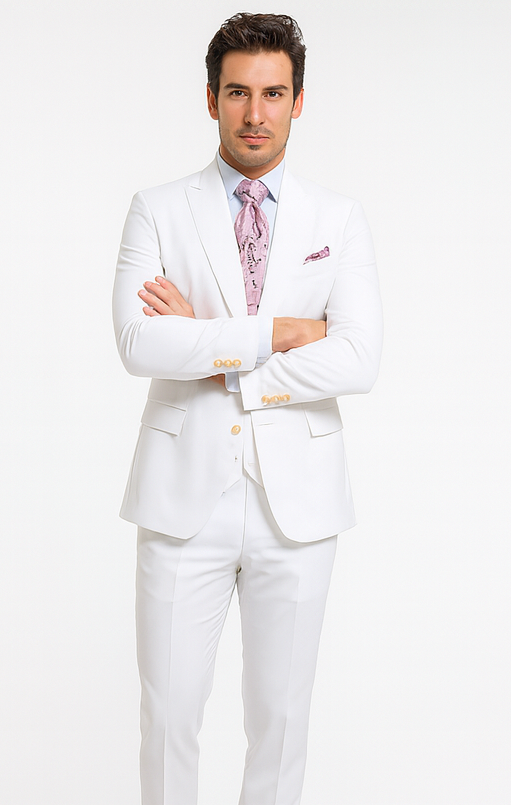 Rossi Man MAX RM1374 White Slim Fit 3-Piece Suit – Men’s Formalwear
