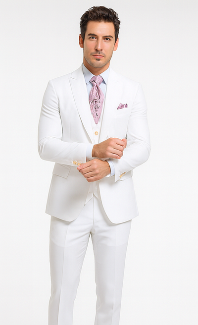 Rossi Man MAX RM1374 White Slim Fit 3-Piece Suit – Men’s Formalwear