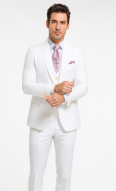 Rossi Man MAX RM1374 White Slim Fit 3-Piece Suit – Men’s Formalwear