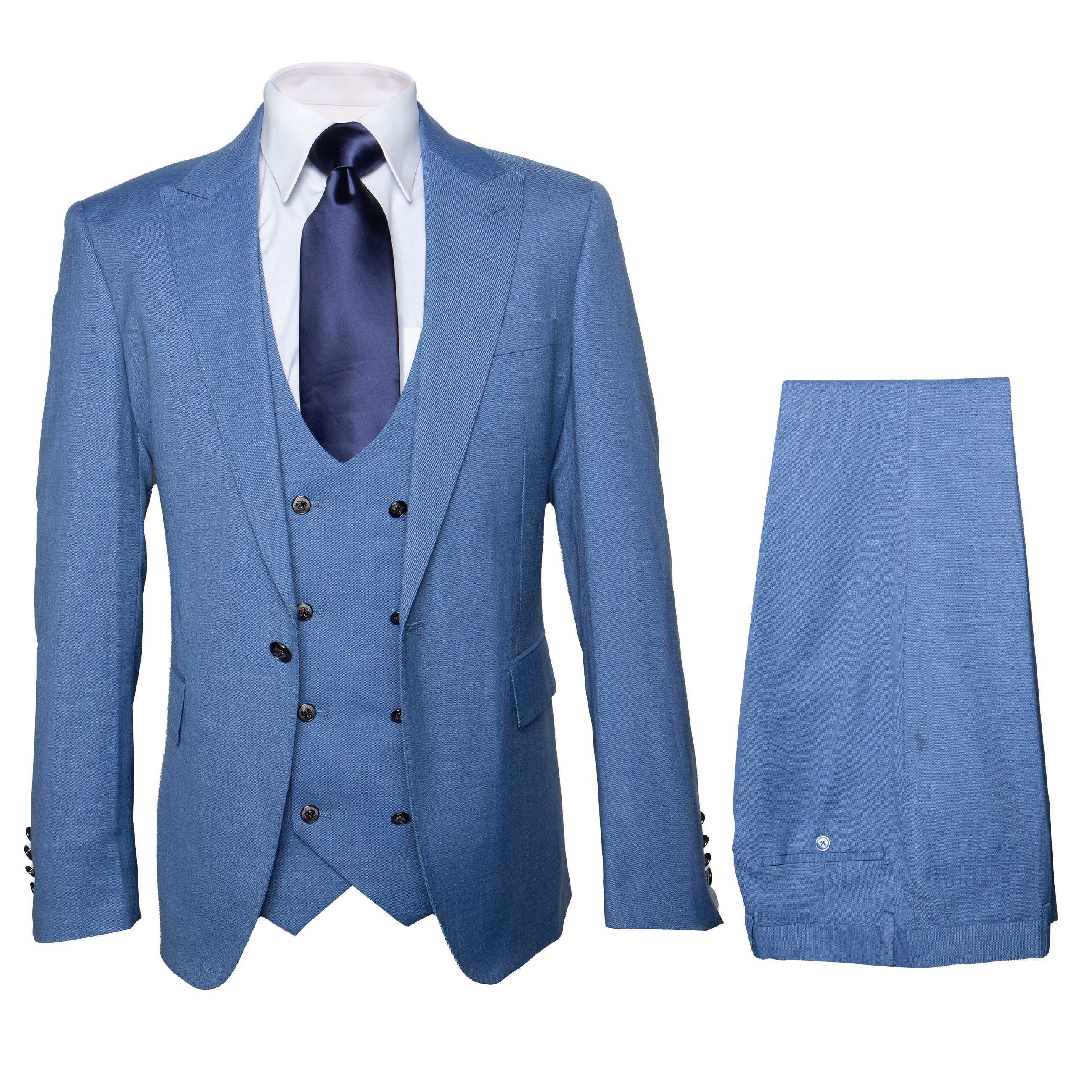 Rossi Man MAX RM1387 Slim Fit 3-Piece Suit –  Solid Blue Formalwear for Men