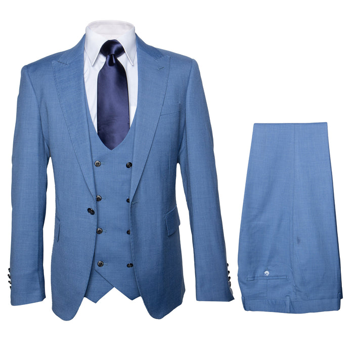 Rossi Man MAX RM1387 Slim Fit 3-Piece Suit –  Solid Blue Formalwear for Men