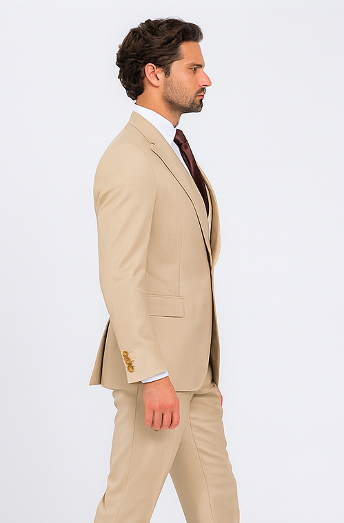 Rossi Man MAX RM1391 Beige Slim Fit 3-Piece Suit - Men’s Modern Formalwear