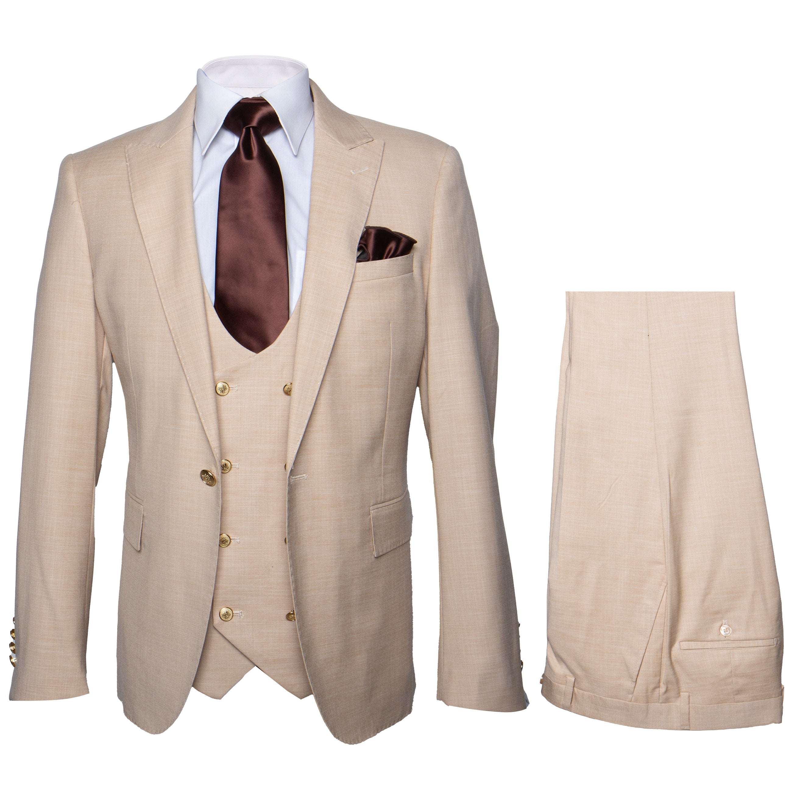 Rossi Man MAX RM1391 Beige Slim Fit 3-Piece Suit - Men’s Modern Formalwear