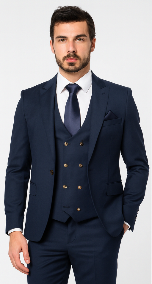 Rossi Man MAX RM1393 Navy Slim Fit 3-Piece Suit – Modern Men’s Formalwear