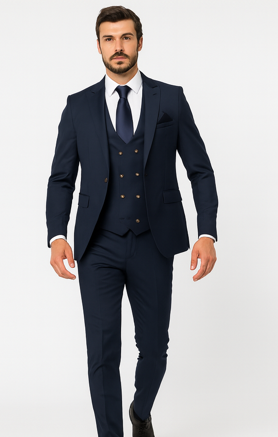 Rossi Man MAX RM1393 Navy Slim Fit 3-Piece Suit – Modern Men’s Formalwear