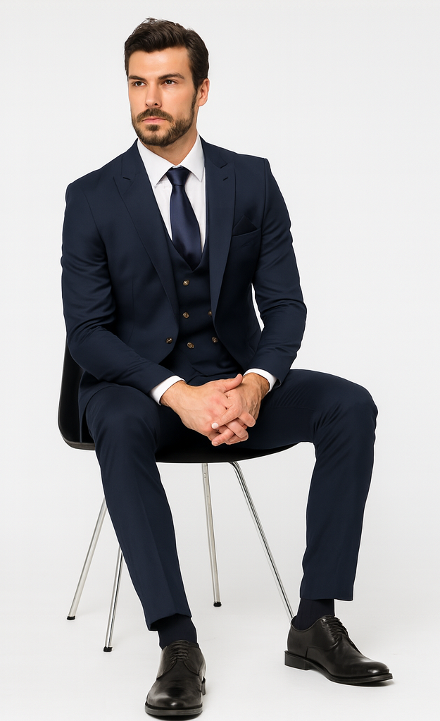 Rossi Man MAX RM1393 Navy Slim Fit 3-Piece Suit – Modern Men’s Formalwear