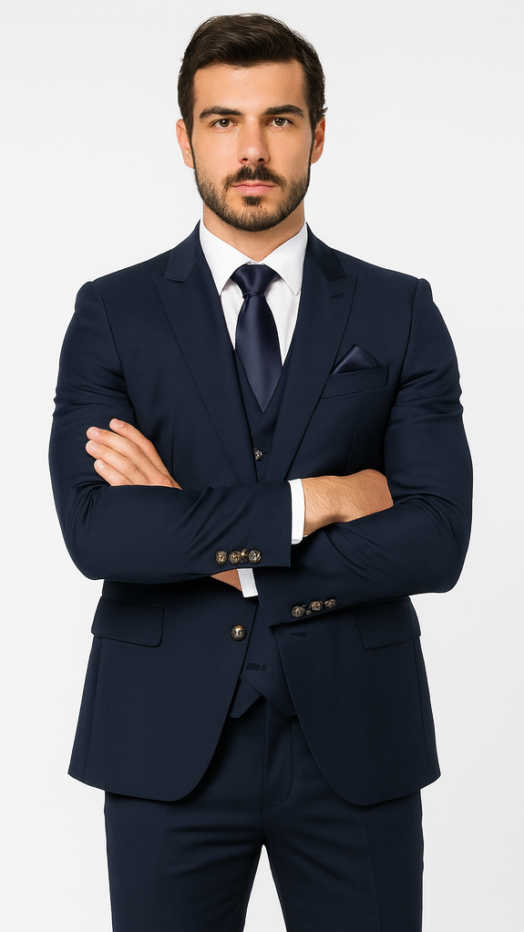 Rossi Man MAX RM1393 Navy Slim Fit 3-Piece Suit – Modern Men’s Formalwear