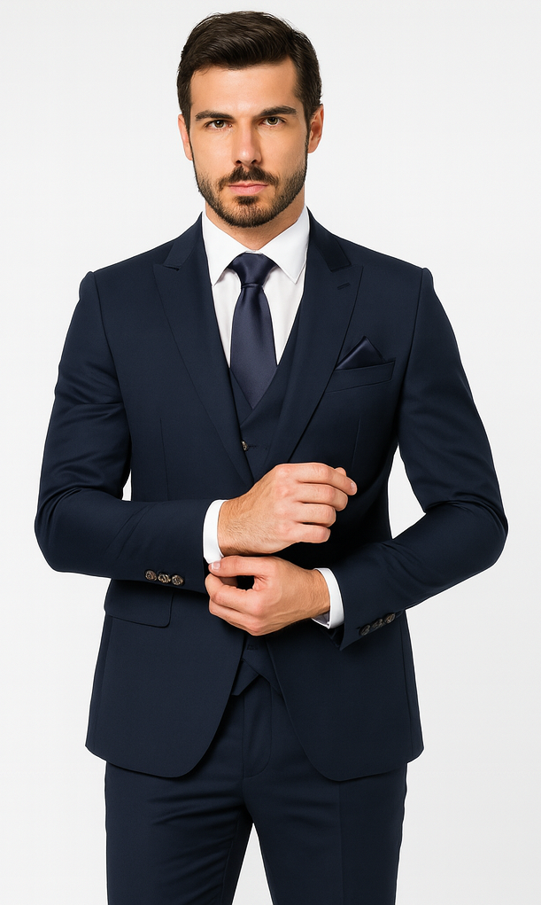 Rossi Man MAX RM1393 Navy Slim Fit 3-Piece Suit – Modern Men’s Formalwear