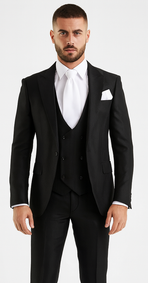 Rossi Man MAX RM1712 Black Slim Fit 3-Piece Suit – Stylish Men’s Formalwear
