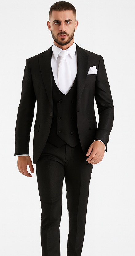 Rossi Man MAX RM1712 Black Slim Fit 3-Piece Suit – Stylish Men’s Formalwear