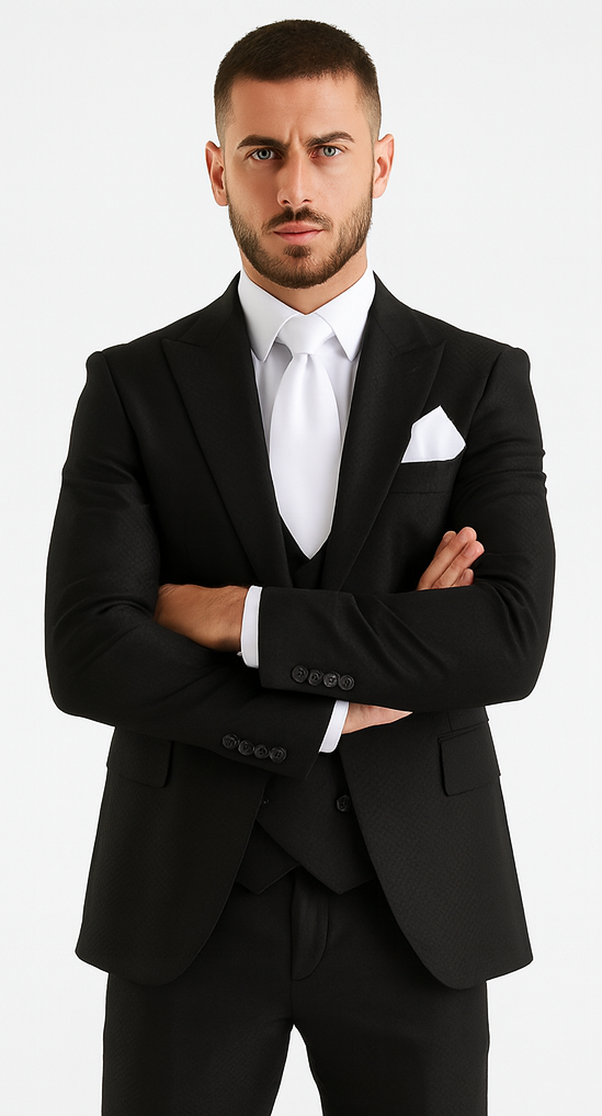 Rossi Man MAX RM1712 Black Slim Fit 3-Piece Suit – Stylish Men’s Formalwear