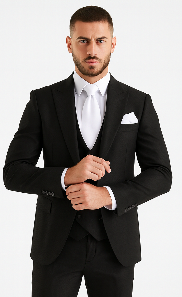 Rossi Man MAX RM1712 Black Slim Fit 3-Piece Suit – Stylish Men’s Formalwear