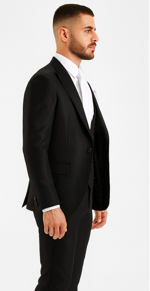 Rossi Man MAX RM1712 Black Slim Fit 3-Piece Suit – Stylish Men’s Formalwear