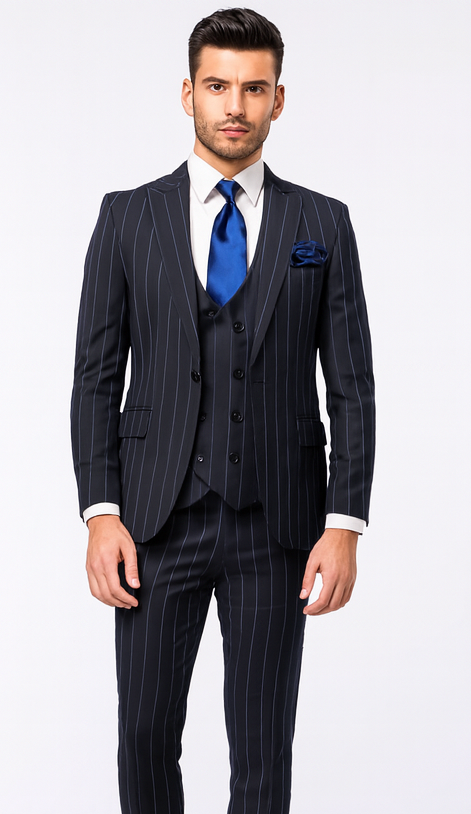 Rossi Man MAX RM1725 Navy Slim Fit 3-Piece Suit – Men’s Formalwear