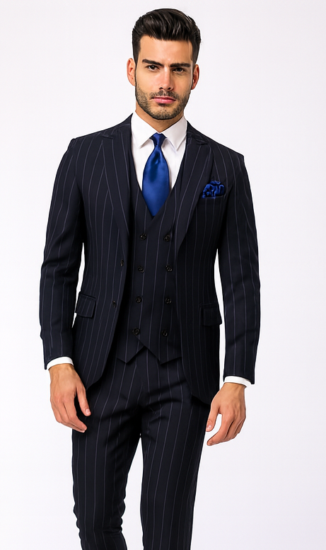 Rossi Man MAX RM1725 Navy Slim Fit 3-Piece Suit – Men’s Formalwear