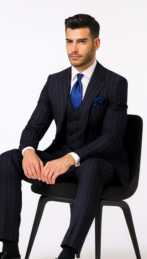 Rossi Man MAX RM1725 Navy Slim Fit 3-Piece Suit – Men’s Formalwear