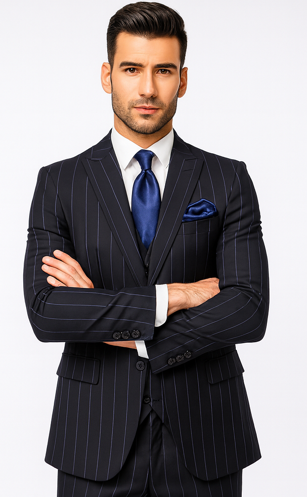 Rossi Man MAX RM1725 Navy Slim Fit 3-Piece Suit – Men’s Formalwear