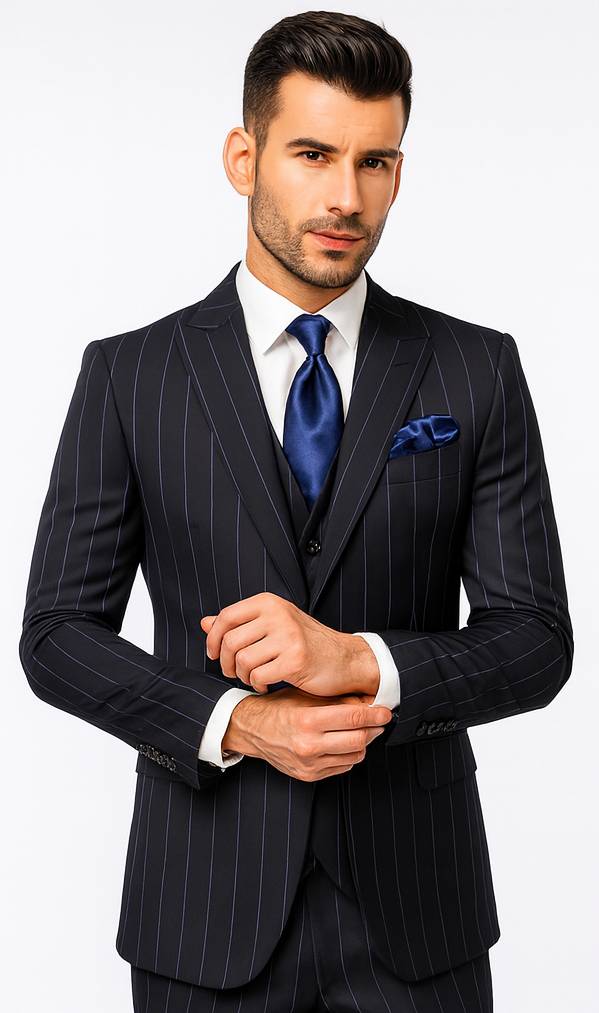 Rossi Man MAX RM1725 Navy Slim Fit 3-Piece Suit – Men’s Formalwear