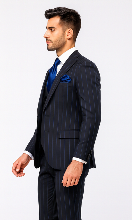 Rossi Man MAX RM1725 Navy Slim Fit 3-Piece Suit – Men’s Formalwear