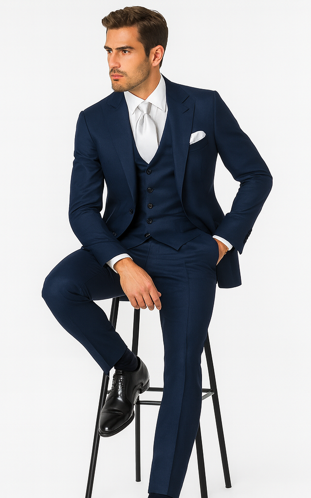 Rossi Man MAX RM1783 Slim Fit 3-Piece Blue Suit –  Men’s Formalwear
