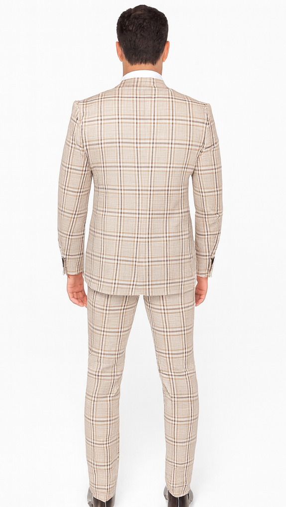 Rossi Man MAX RM1824 Light Brown Slim Fit 3-Piece Suit – Men’s Formalwear