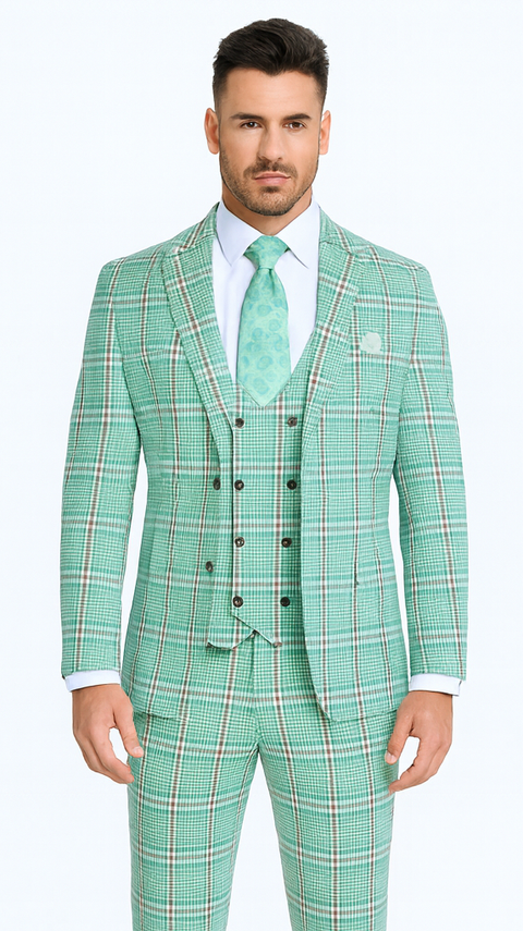 slim fit dress slacks Men's Rossi Man Max Rm1825 Slim Fit 3-Piece Mint Green Suit Formalwear 34 Short or Extra Small