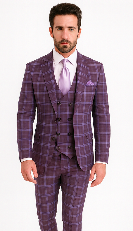 Rossi Man MAX RM1834 Slim Fit 3-Piece Purple Suit – Elegant Men’s Formalwear