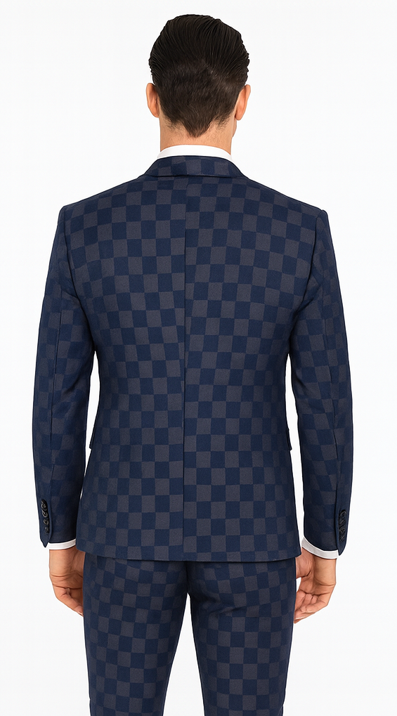 Rossi Man MAX RM1838 Navy Check Slim Fit 3-Piece Suit – Men’s Formalwear