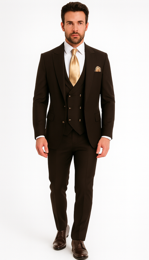 Rossi Man MAX Slim Fit 3-Piece Chocolate Brown Suit – Modern Men’s Formal Set