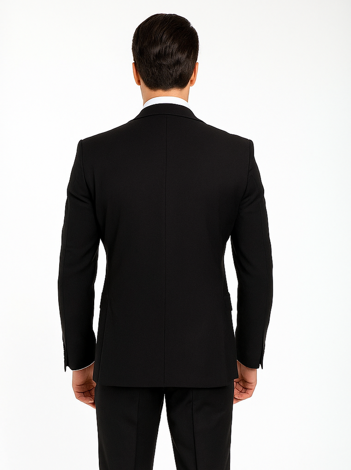 Rossi Man Men’s Slim Fit Black Suit | Double-Breasted Vest – Elegant Italian Formalwear for Men