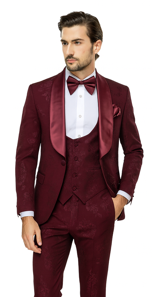 Rossi Man RM1253 – Formal 3-Piece Smoking Style Tuxedo for Men - Elegant Evening Wear