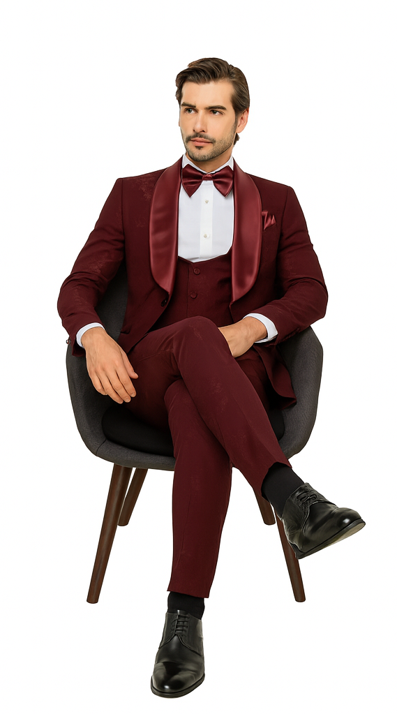Rossi Man RM1253 – Formal 3-Piece Smoking Style Tuxedo for Men - Elegant Evening Wear