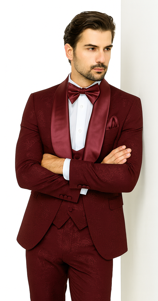 Rossi Man RM1253 – Formal 3-Piece Smoking Style Tuxedo for Men - Elegant Evening Wear