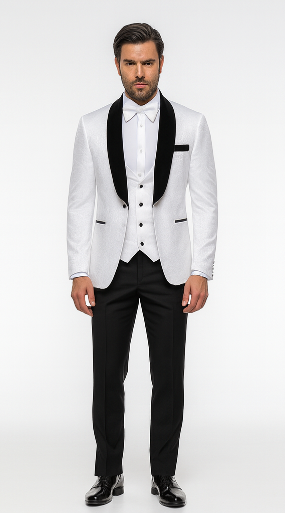 Rossi Man RM1444 – Slim Fit Smoking Style 3-Piece Tuxedo for Men - Modern Formal