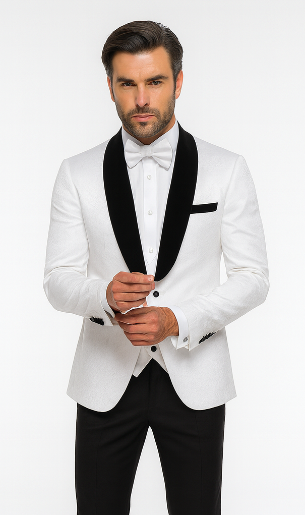Rossi Man RM1444 – Slim Fit Smoking Style 3-Piece Tuxedo for Men - Modern Formal