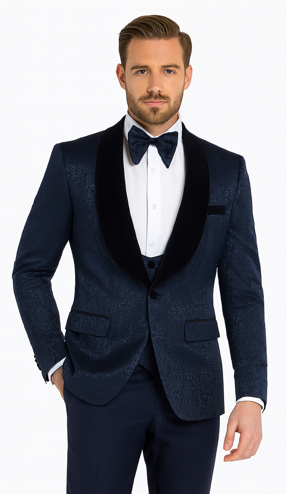 Rossi Man RM1445 – Classic Smoking Style 3-Piece Tuxedo for Men - Timeless Formal Elegance