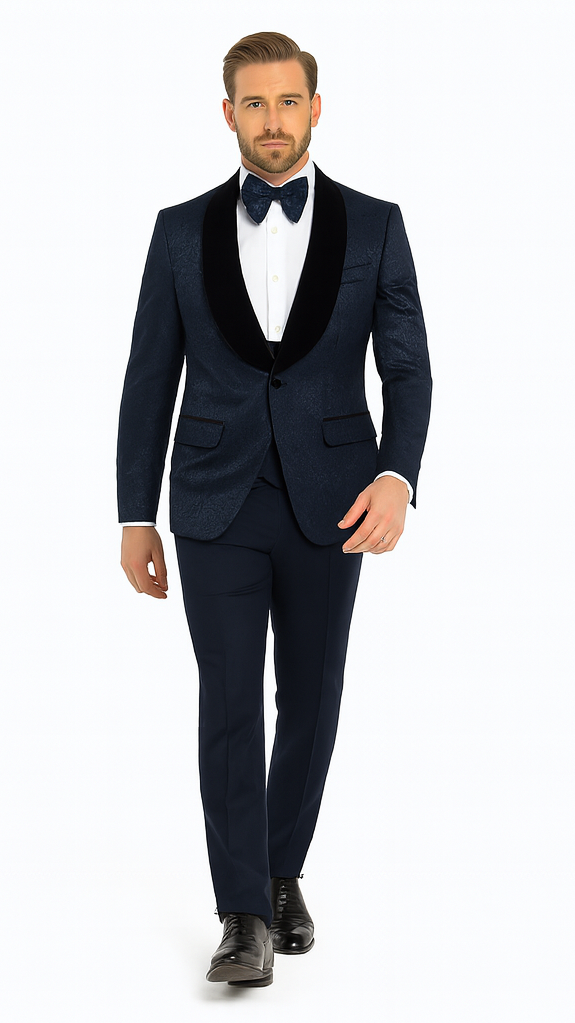 Rossi Man RM1445 – Classic Smoking Style 3-Piece Tuxedo for Men - Timeless Formal Elegance