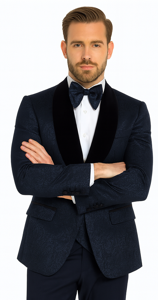 Rossi Man RM1445 – Classic Smoking Style 3-Piece Tuxedo for Men - Timeless Formal Elegance