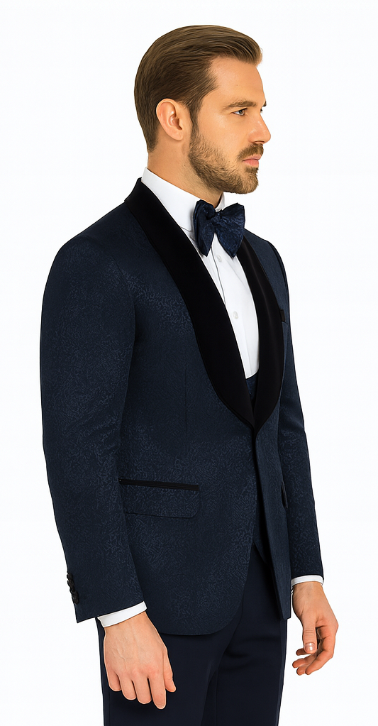 Rossi Man RM1445 – Classic Smoking Style 3-Piece Tuxedo for Men - Timeless Formal Elegance