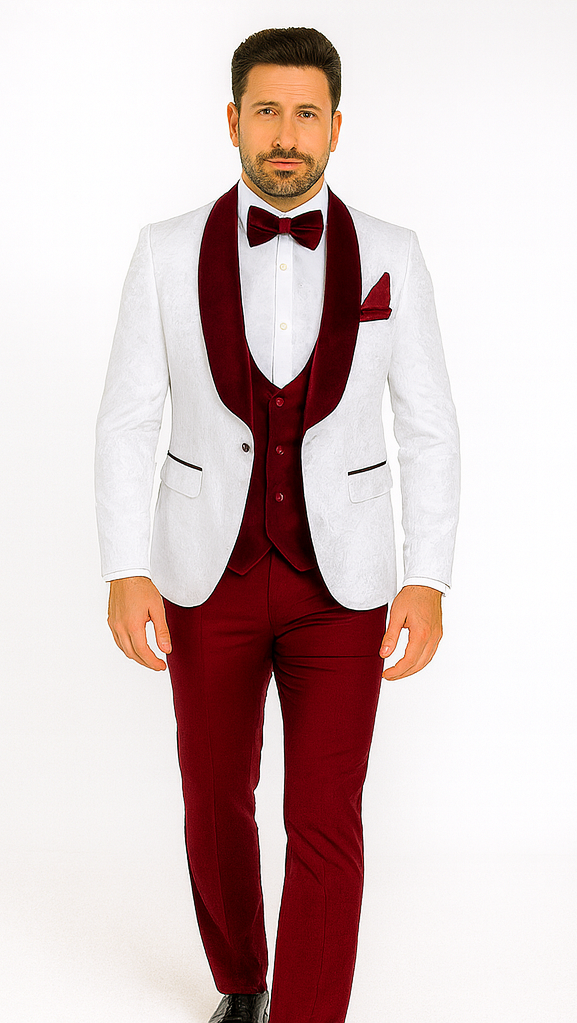 Rossi Man RM1480 – Men’s 3-Piece Smoking Style Tuxedo Suit - Elegant Modern Formalwear