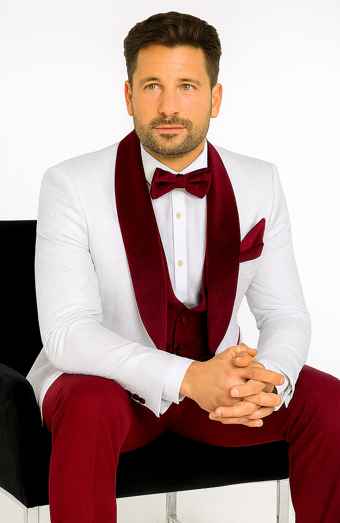 Rossi Man RM1480 – Men’s 3-Piece Smoking Style Tuxedo Suit - Elegant Modern Formalwear