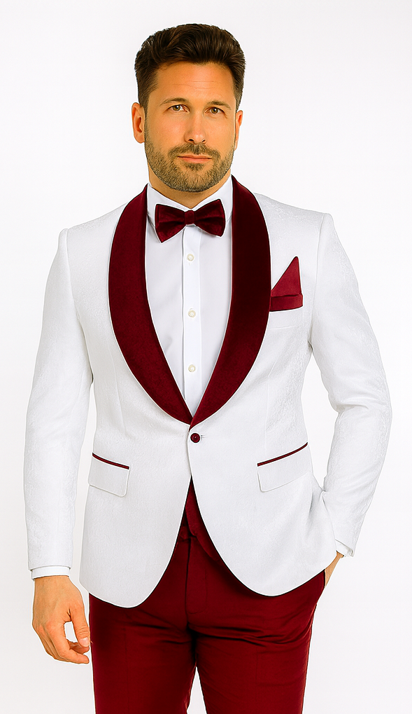 Rossi Man RM1480 – Men’s 3-Piece Smoking Style Tuxedo Suit - Elegant Modern Formalwear