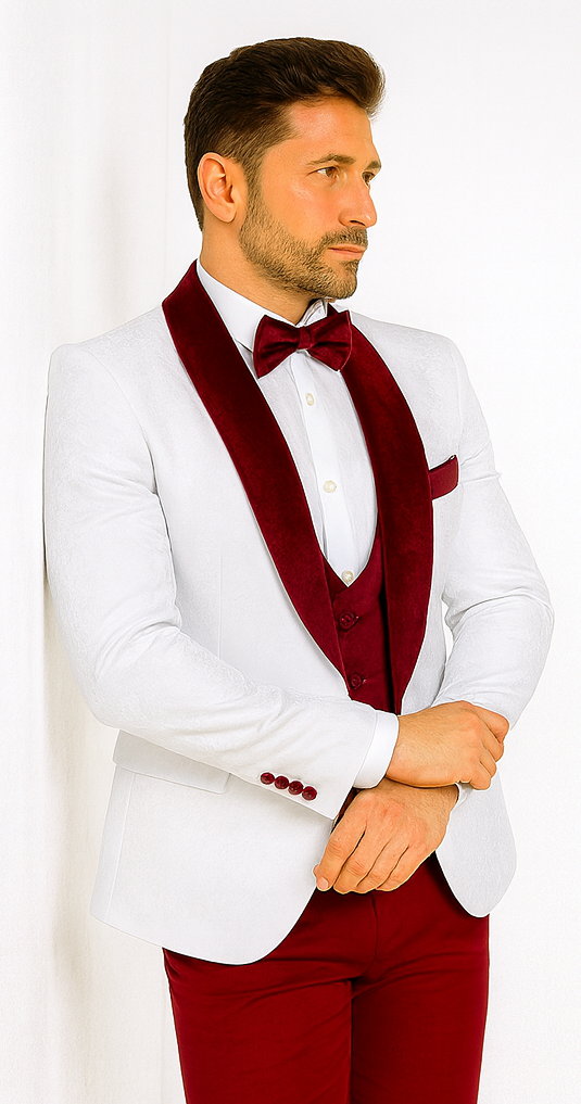 Rossi Man RM1480 – Men’s 3-Piece Smoking Style Tuxedo Suit - Elegant Modern Formalwear
