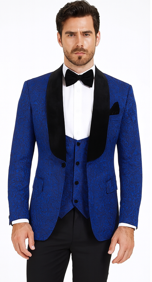 Rossi Man RM1483 – Slim Fit Smoking Style 3-Piece Tuxedo for Men - Elegant Modern Formalwear